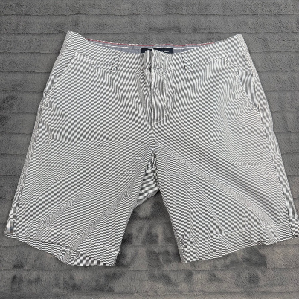 Tommy Hilfiger Womens Blue White Pinstripe Chino Shorts Size 10 Seersucker Style